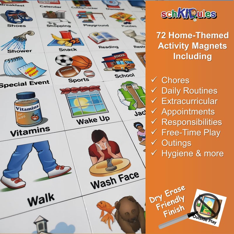 SchKIDules Home-Themed Magnetic Visual Schedule & Reward Chart w/129 Colorful Magnets & 2-Sided 18  Folding Board; for Daily Routines  Chores  Behavioral Supports  Kids Calendar  ADHD & Autism Tools - Image 5